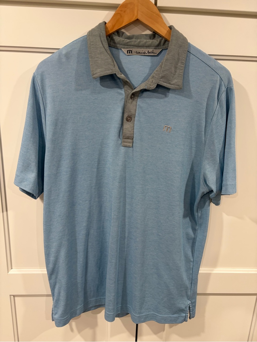 Travis Mathew Light Blue Polo with Gray Contrast Collar